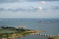 Anchorage area panorama opposite Gardens by the Bay with many ships on an anchorage Royalty Free Stock Photo