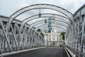 Singapore, 24 January 2024: Anderson Bridge spans Singapore River in view captured from bridge itself. photo showcases elegant