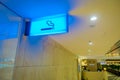 SINGAPORE, SINGAPORE - JANUARY 30, 2018: Close up of informative sign of smoking area at the interior of Changi Airport