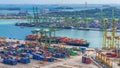 SINGAPORE-JANUARY 24,2020:Commercial port of Singapore. busiest Asian cargo port with hundreds of ships loading export and import