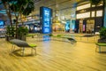 SINGAPORE, SINGAPORE - JANUARY 30, 2018: Gorgeous indoor view of waiting lounge area with weird green chairs with an