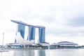 Singapore, 2016 January 14: Landscape of Marina Bay Sands hotel, bridge, museum and financial district