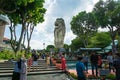 Merlion Statue on Sentosa Island and tourists in Singapore. Royalty Free Stock Photo