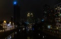 Singapore - January 2019: Singapore river night panorama
