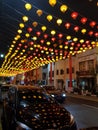 Traditional Chinese street lanterns decorations on a street of Singapore`s Chinatown for Chinese New Royalty Free Stock Photo
