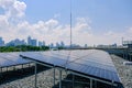 Close up view of solar panels in The Solar Park at Marina Barrage. This is is one of the largest collections of solar panels in Royalty Free Stock Photo