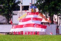 Singapore 2022Jul Flag installation resembling a birthday cake put up by the town council, in anticipation of the upcoming 57th