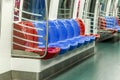 Cabin interior of MRT train. The Mass Rapid Transit or MRT is a rapid transit system forming the major component of the railway sy Royalty Free Stock Photo