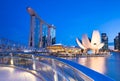 Singapore - July 10: Marina Bay Sands Hotel, Art Science Museum, Helix Bridge at 10 July 2013. Royalty Free Stock Photo