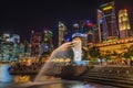 SINGAPORE-JULY 8, 2016: Merlion statue fountain in Merlion Park Royalty Free Stock Photo