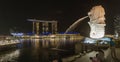 Singapore, July 24, 2022 - Merlion statue water fountain