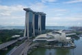 SINGAPORE - JULY 23rd, 2016: unique skyscraper in downtown Marina Bay with a casino and an infinity pool on top of the Royalty Free Stock Photo