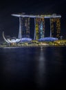 Refletion in the Singapore river of the ArtScience Museum and the Marina Bay Sands Royalty Free Stock Photo