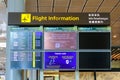 Close up of flight information digital display screen at Changi Airport