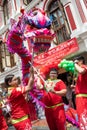 Chinese dragon dance on the streets of Singapore.