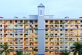 Singapore-11 JUN 2018:Singapore high density residential building HDB facade night view