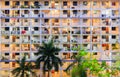 Singapore-11 JUN 2018:Singapore high density residential building HDB facade night view