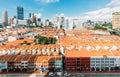 Singapore-23 JUN 2018: Singapore China town area aerial skyline view