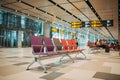 Singapore - June 1st 2019: Empty seats at the departure gates for international flights at the Changi International Airport