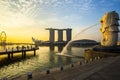 Singapore landmark Merlion with sunrise Royalty Free Stock Photo