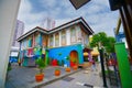 Singapore little india 22 june 2022. street view of Colorful facade buildings and traffic Royalty Free Stock Photo
