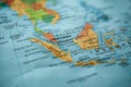 Singapore on a map. Selective focus on label
