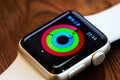 Singapore-12 MAR 2018:Activity App on Apple Watch Macro view, Chinese means fitness record
