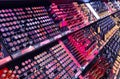 Singapore-18 MAR 2018: pink color cosmetic products on Display counter facade view