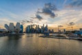 Singapore, 20 March 2019 : Beautiful architecture building skyscraper around marina bay and sky background in singapore city. Royalty Free Stock Photo