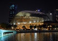 SINGAPORE - MARCH 26, 2016: Beautiful landmark of Esplanade Theatre, sparkling at night Royalty Free Stock Photo