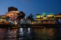 SINGAPORE - March 7, 2019 : Colorful light building at night in Clarke Quay, Singapore. Clarke Quay, is a historical riverside qua Royalty Free Stock Photo