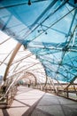 SINGAPORE, SINGAPORE - MARCH 2019: Detail of the High Tech pedestrian Helix Bridge with DNA structures in Singapore