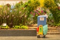 Singapore. March 2019. A gardener takes care of the garden at the airport. Landscaping works
