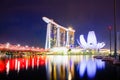 SINGAPORE, SINGAPORE - MARCH 2019: Skyline of Singapore Marina Bay at night with Marina Bay sands and Art Science museum Royalty Free Stock Photo