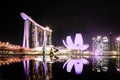 SINGAPORE, SINGAPORE - MARCH 2019: Skyline of Singapore Marina Bay at night with Marina Bay sands and Art Science museum Royalty Free Stock Photo