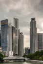 Anderson bridge and financial district under heavy cloudscape, Singapore