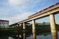 Singapore mass rapid train (MRT) travels on the track