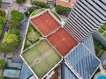 SINGAPORE - May 8, 2017: Rooftop tennis courts from an aerial high-rise angle