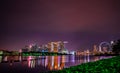 SINGAPORE-MAY 18, 2019 : Cityscape Singapore modern and financial city in Asia. Marina bay landmark of Singapore. Night landscape Royalty Free Stock Photo