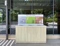 Singapore May2020 Clean recycling bin with sorting compartments for paper, cans, and plastic, outside NTUC Foodfare at Khoo Teck Royalty Free Stock Photo