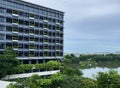 Singapore May2020 Close up view of Khoo Teck Puat Hospital in HDB heartland neighbourhood, located in front of Yishun Park Pond, Royalty Free Stock Photo