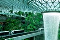 HSBC Rain Vortex, the world`s tallest indoor waterfall at Jewel Changi Airport. Green forest in the mall and skytrain. Iconic Royalty Free Stock Photo