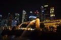 SINGAPORE - 5 MAY 2016: Merlion statue fountain in Merlion Park and Singapore city skyline. One of most well known icons of Royalty Free Stock Photo