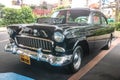 Singapore - May 25, 2019: Old vintage retro classic black car parked on the street. Left front side Royalty Free Stock Photo