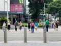 Singapore May2020 Orchard Road. People wearing face masks crossing road selective focus during circuit breaker; Covid-19