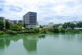 Singapore May2020 Overview of Khoo Teck Puat Hospital in HDB heartland neighbourhood, located in front of Yishun Park Pond, Royalty Free Stock Photo