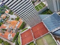 SINGAPORE - May 8, 2017: Rooftop tennis courts from an aerial high-rise angle