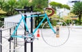 Singapore-11 MAY 2018:vintage design bike hanging out for display use