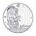 Singapore Merlion Circle Icon in Line Art Royalty Free Stock Photo