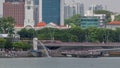 Singapore Merlion Park and Victoria Concert Hall with esplanade bridge timelapse